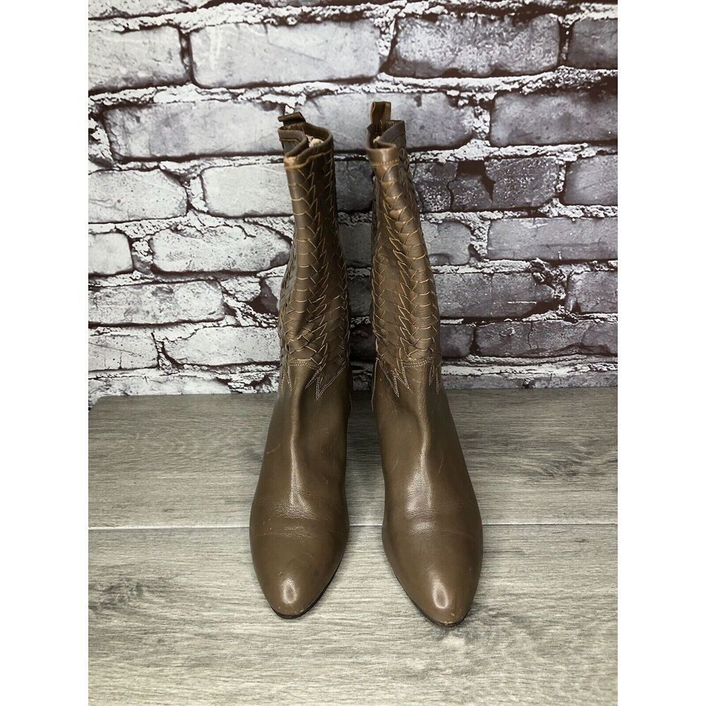 Frye Vintage Taupe Leather Woven Weaves Heel Western Boots Women Sz 35.5EU/5M US - Picture 15 of 16